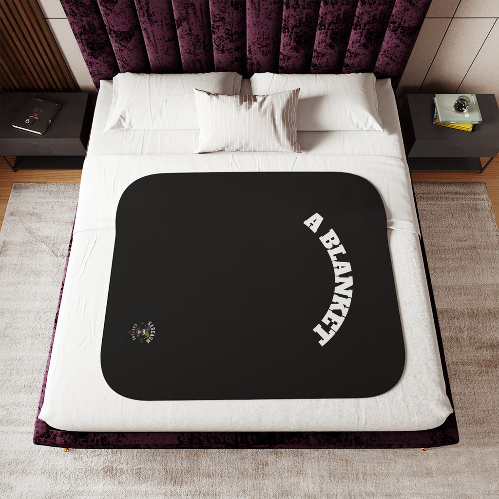 Sherpa Blanket — Cozy Black Throw with “A BLANKET” Arch Text