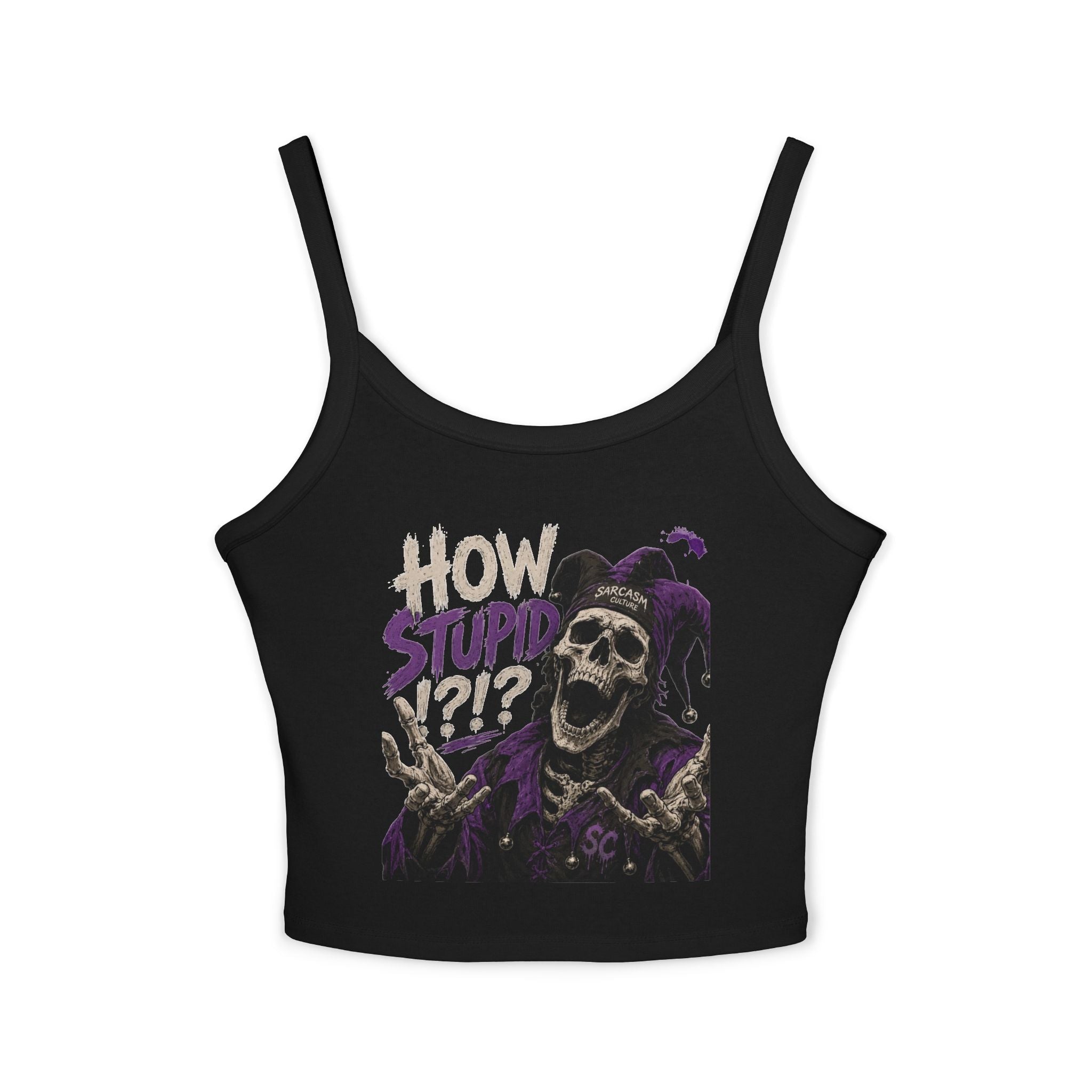 Jester Skull "How Stupid?!?" Spaghetti Strap Tank Top