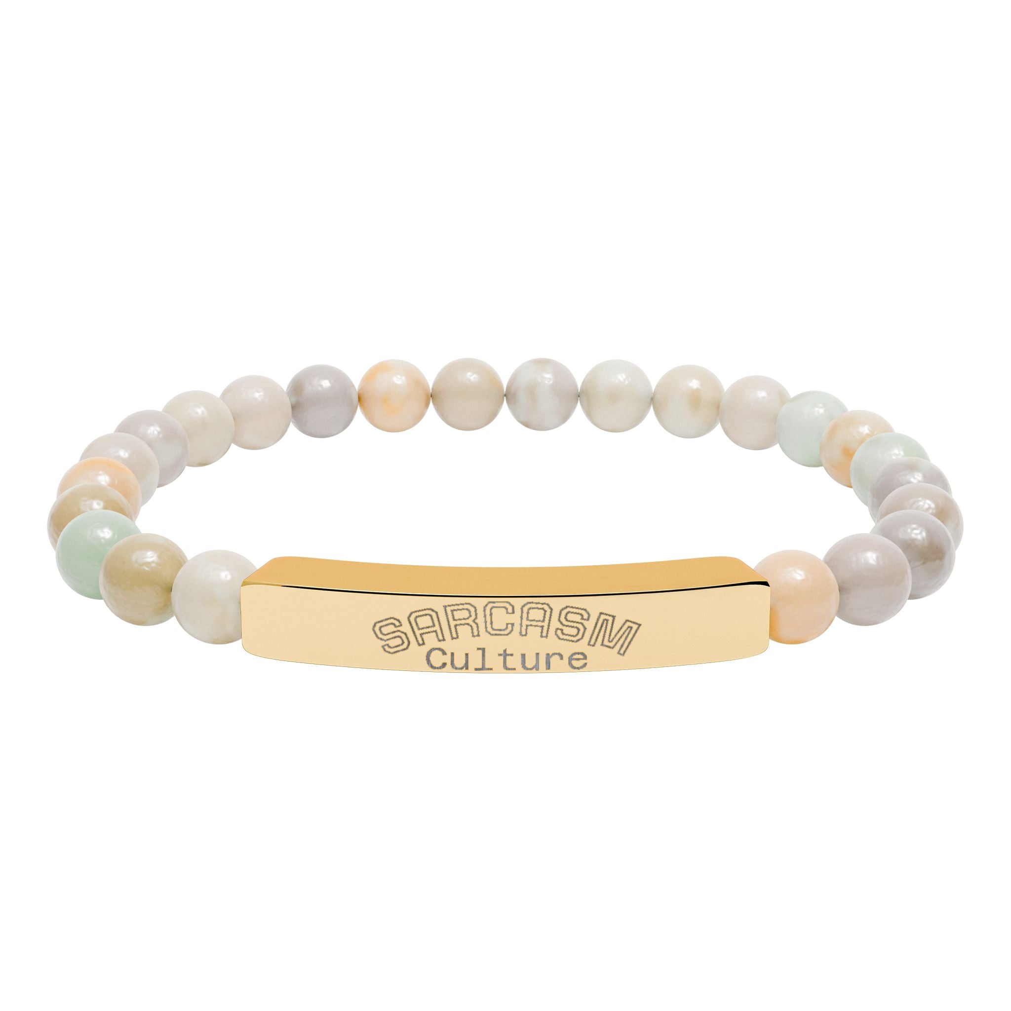 Engraved Natural Stone Stretch Bar Bracelet — Personalized Beaded Bracelet