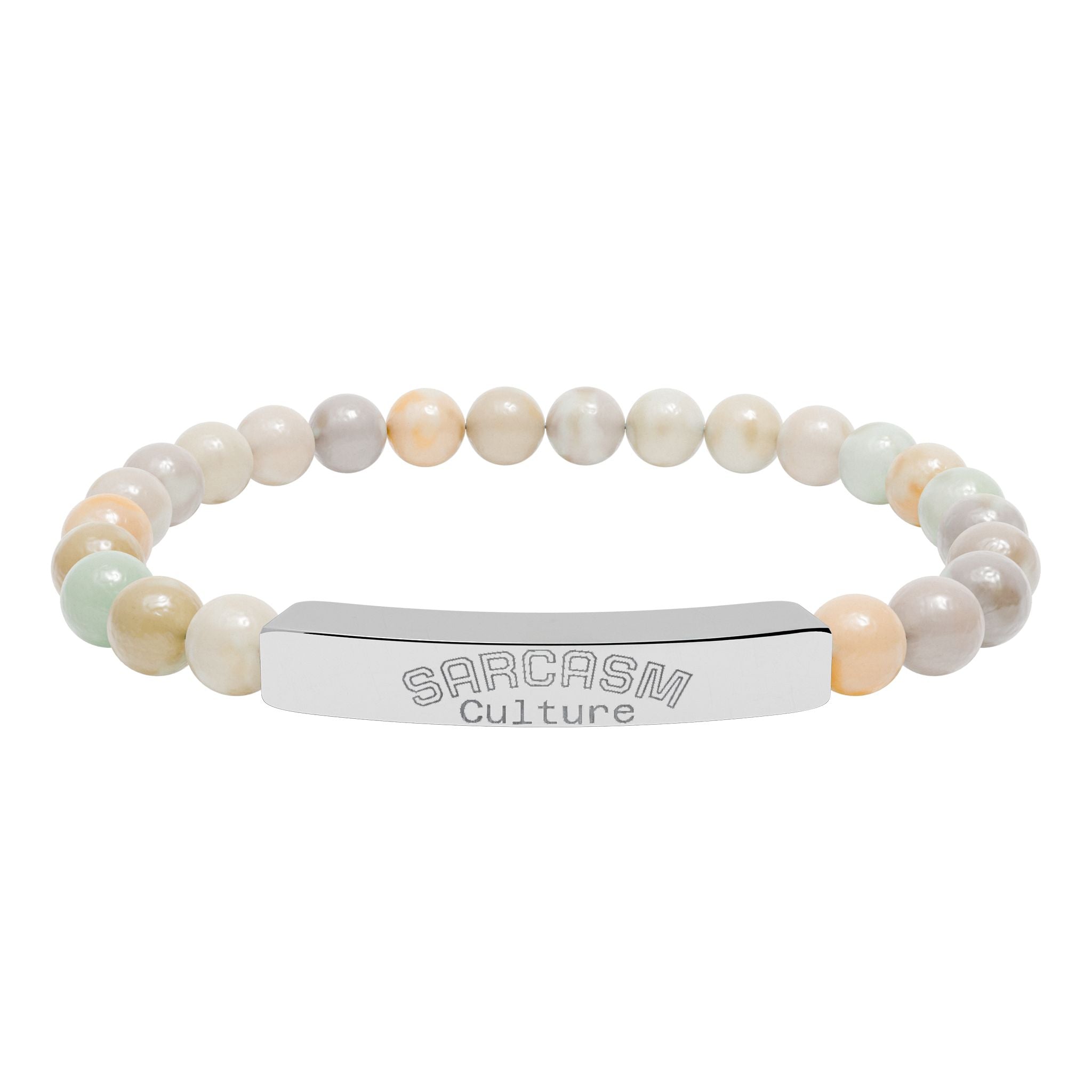 Engraved Natural Stone Stretch Bar Bracelet — Personalized Beaded Bracelet