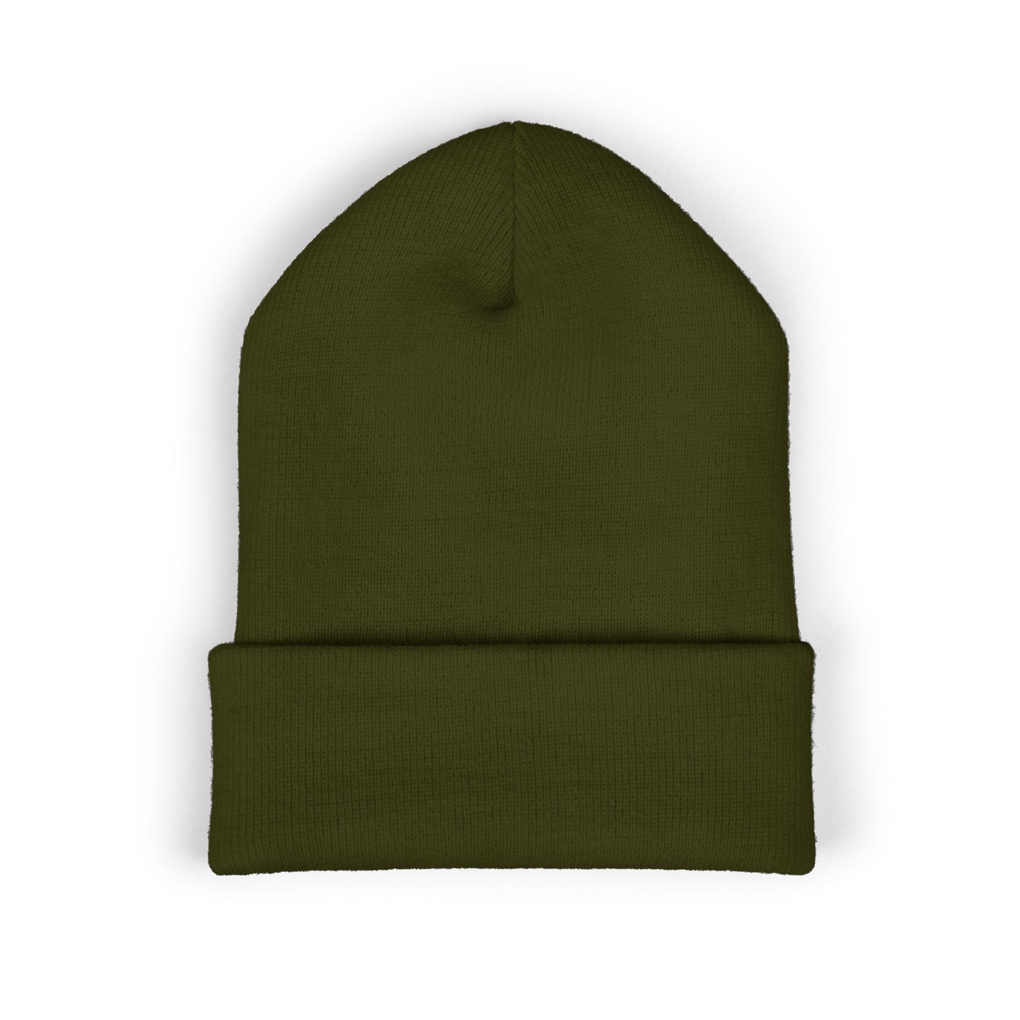 Sarcasm Culture Embroidered Cuffed Beanie — Olive Knit Winter Hat