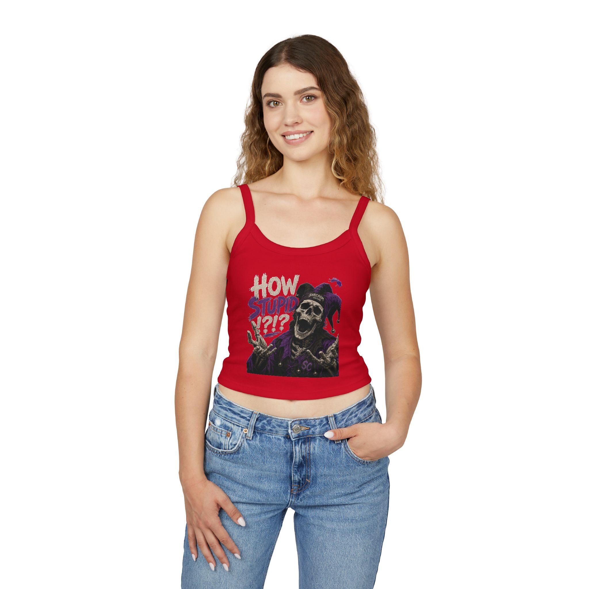 Jester Skull "How Stupid?!?" Spaghetti Strap Tank Top
