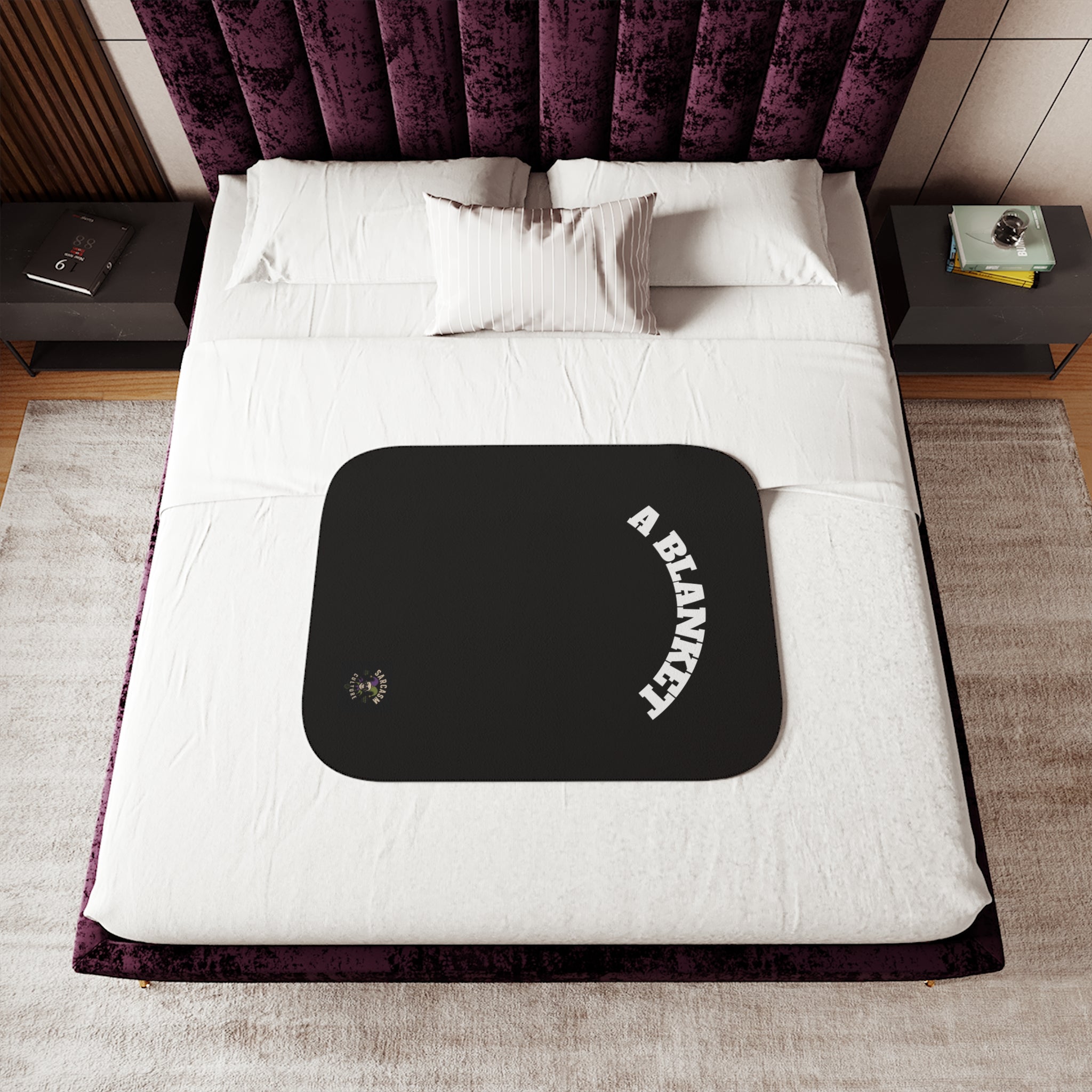 Sherpa Blanket — Cozy Black Throw with “A BLANKET” Arch Text