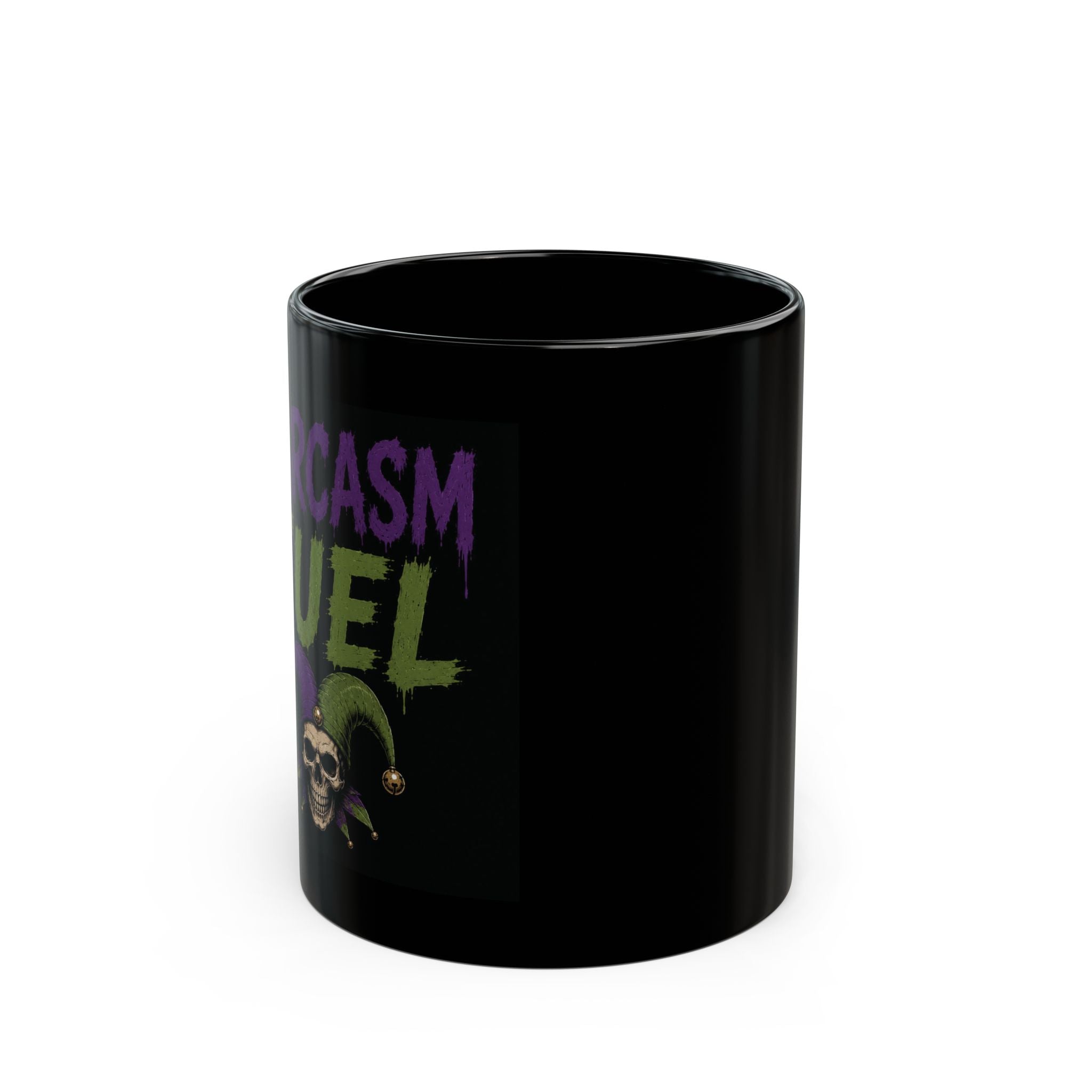 Sarcasm Fuel Black Mug — Funny Gothic Skull Coffee Cup (11oz/15oz)