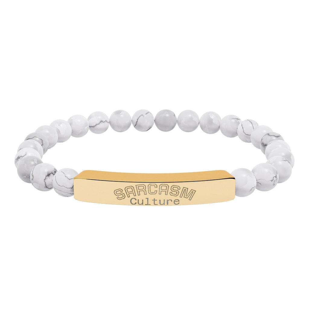 Engraved Natural Stone Stretch Bar Bracelet — Personalized Beaded Bracelet