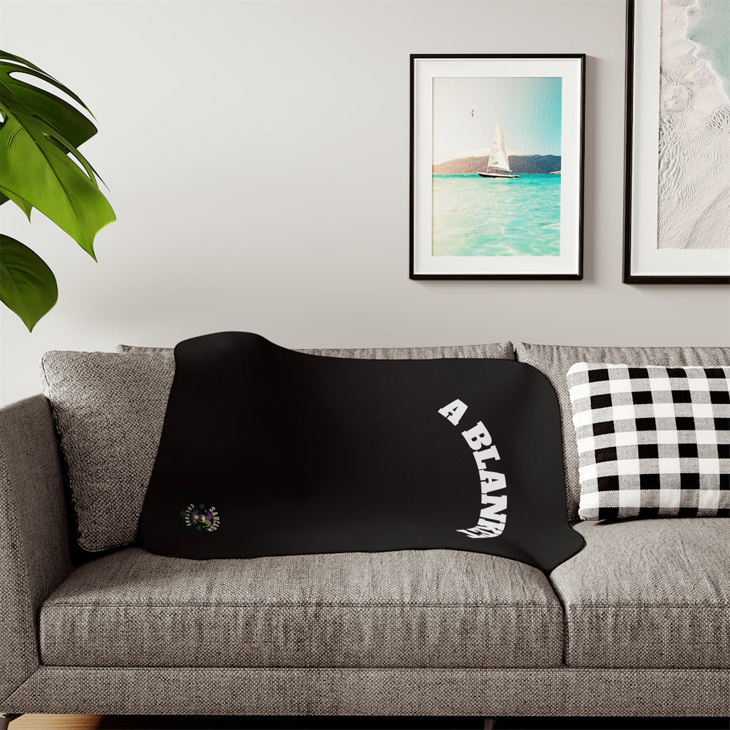Sherpa Blanket — Cozy Black Throw with “A BLANKET” Arch Text