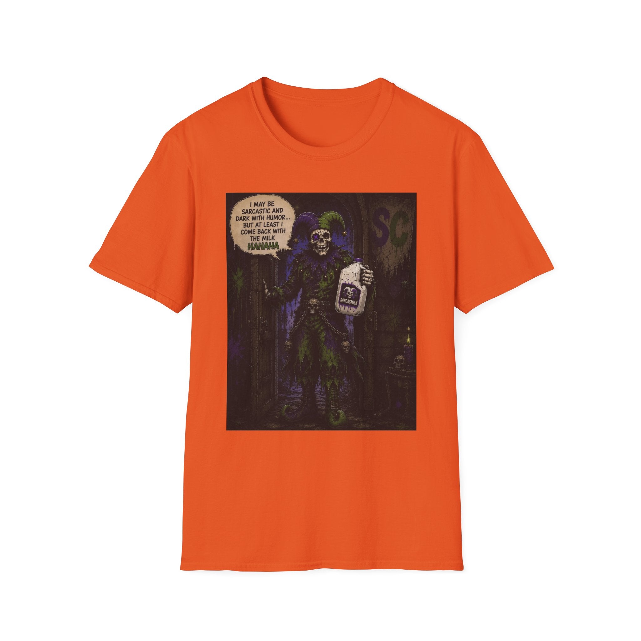 Skeleton with Milk Jug Graphic T-Shirt — 'I Love It When My Bones Pop' Goth Halloween Tee