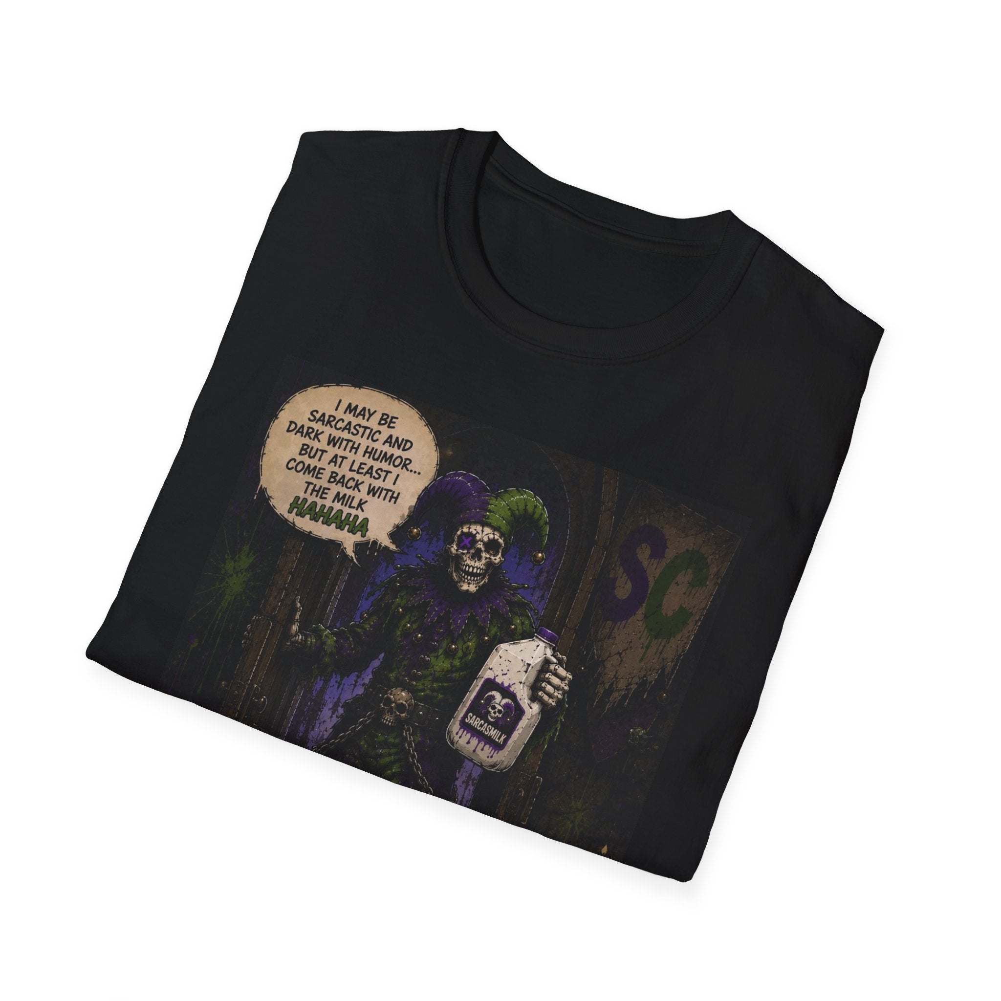 Skeleton with Milk Jug Graphic T-Shirt — 'I Love It When My Bones Pop' Goth Halloween Tee