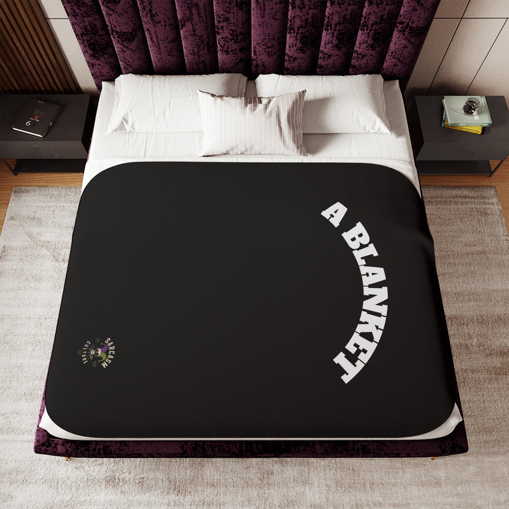 Sherpa Blanket — Cozy Black Throw with “A BLANKET” Arch Text