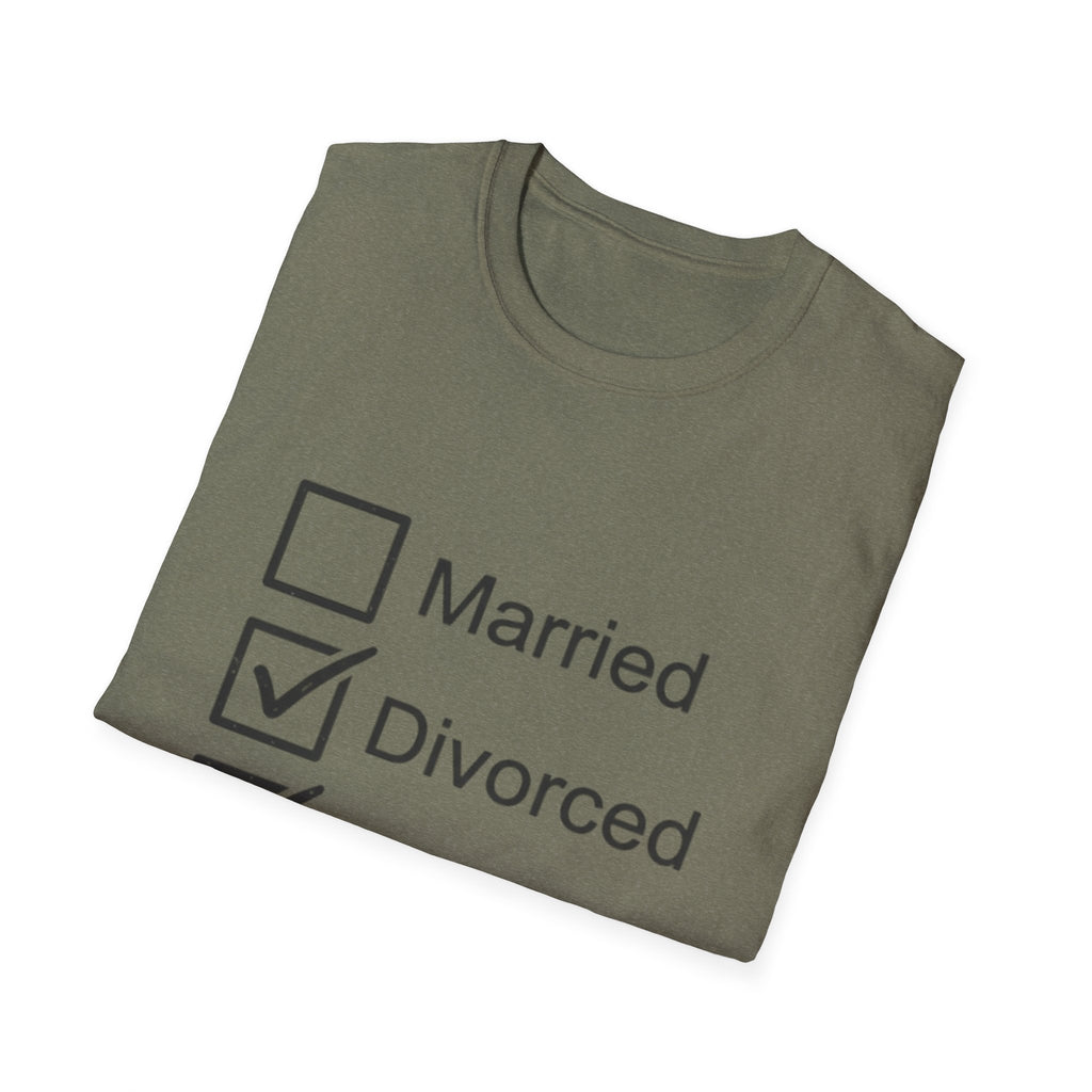 Divorced & Happy T-Shirt — 'Both B and C' Funny Checkbox Tee